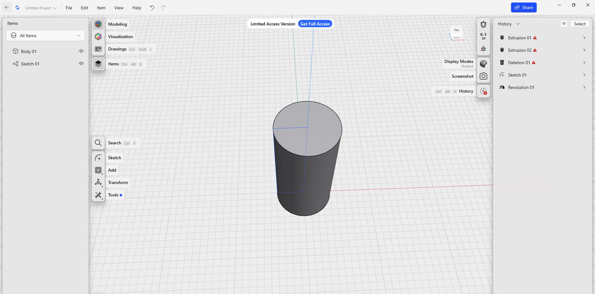 Shapr3D revolve tool applied to a rectangle, revolving around the ...